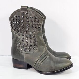 Patron by Perugia Rock Studded Leather Ankle Western Boots Women’s 7M Green